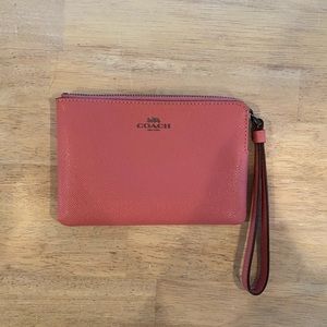 Coach small wristlet pink leather with pockets